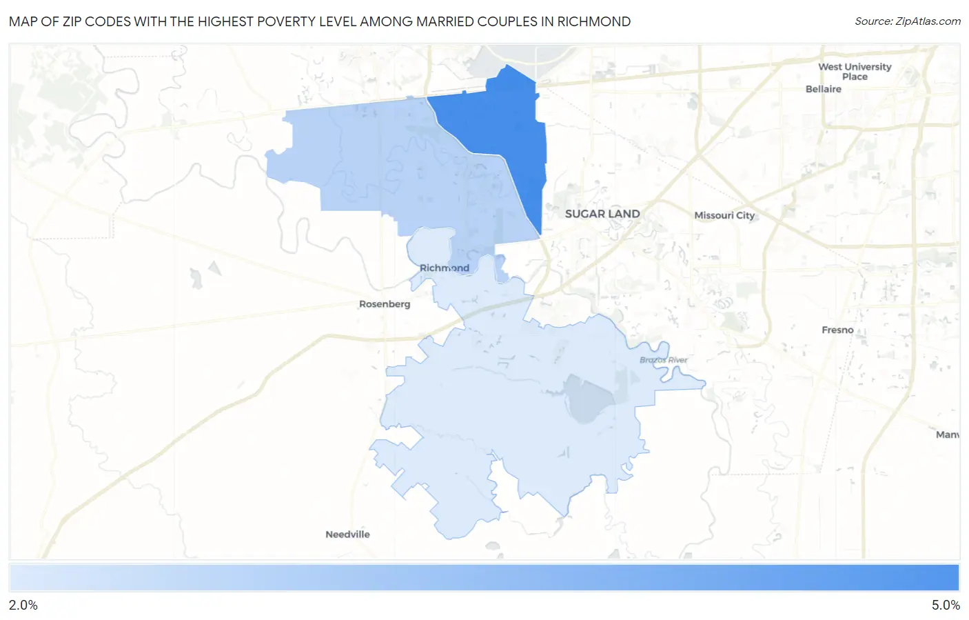 Zip Codes with the Highest Poverty Level Among Married Couples in Richmond Map