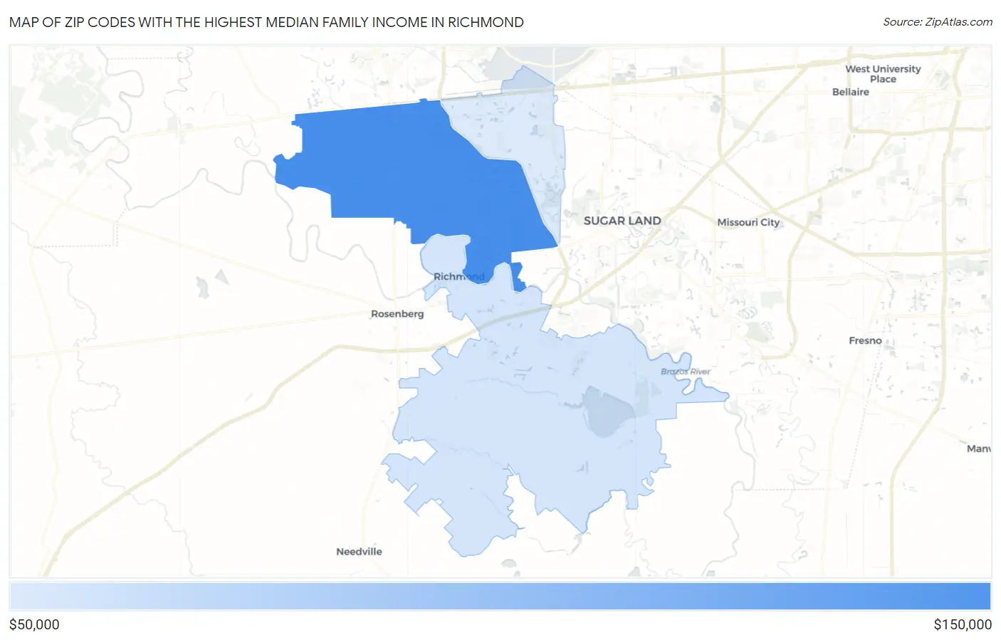 Zip Codes with the Highest Median Family Income in Richmond Map