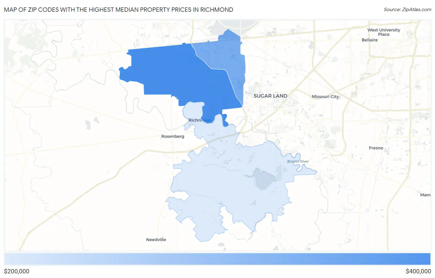 Zip Codes with the Highest Median Property Prices in Richmond Map