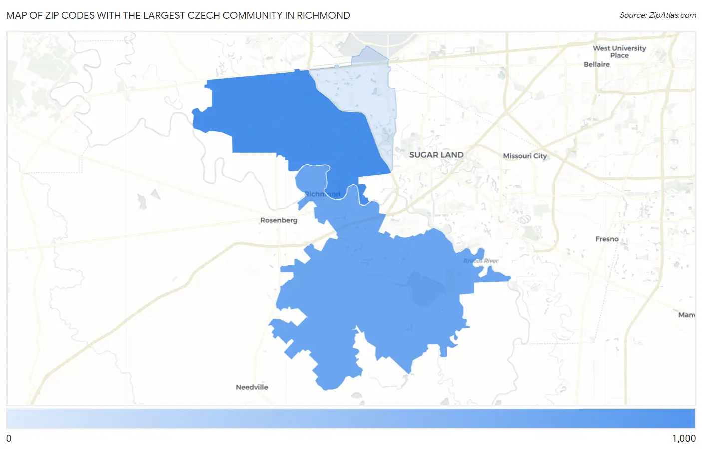 Zip Codes with the Largest Czech Community in Richmond Map