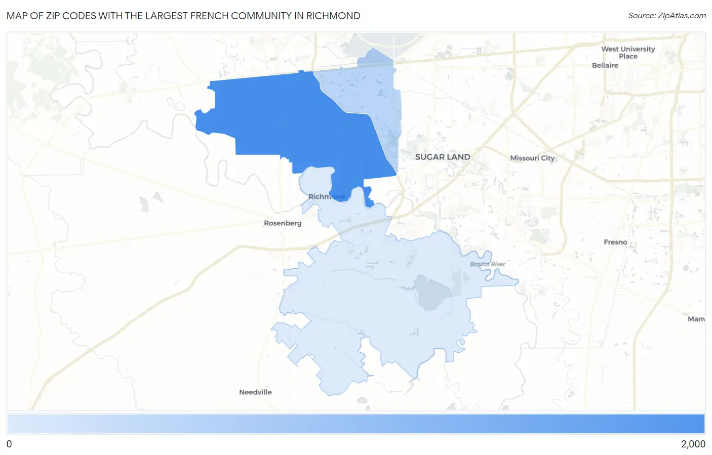 Zip Codes with the Largest French Community in Richmond Map