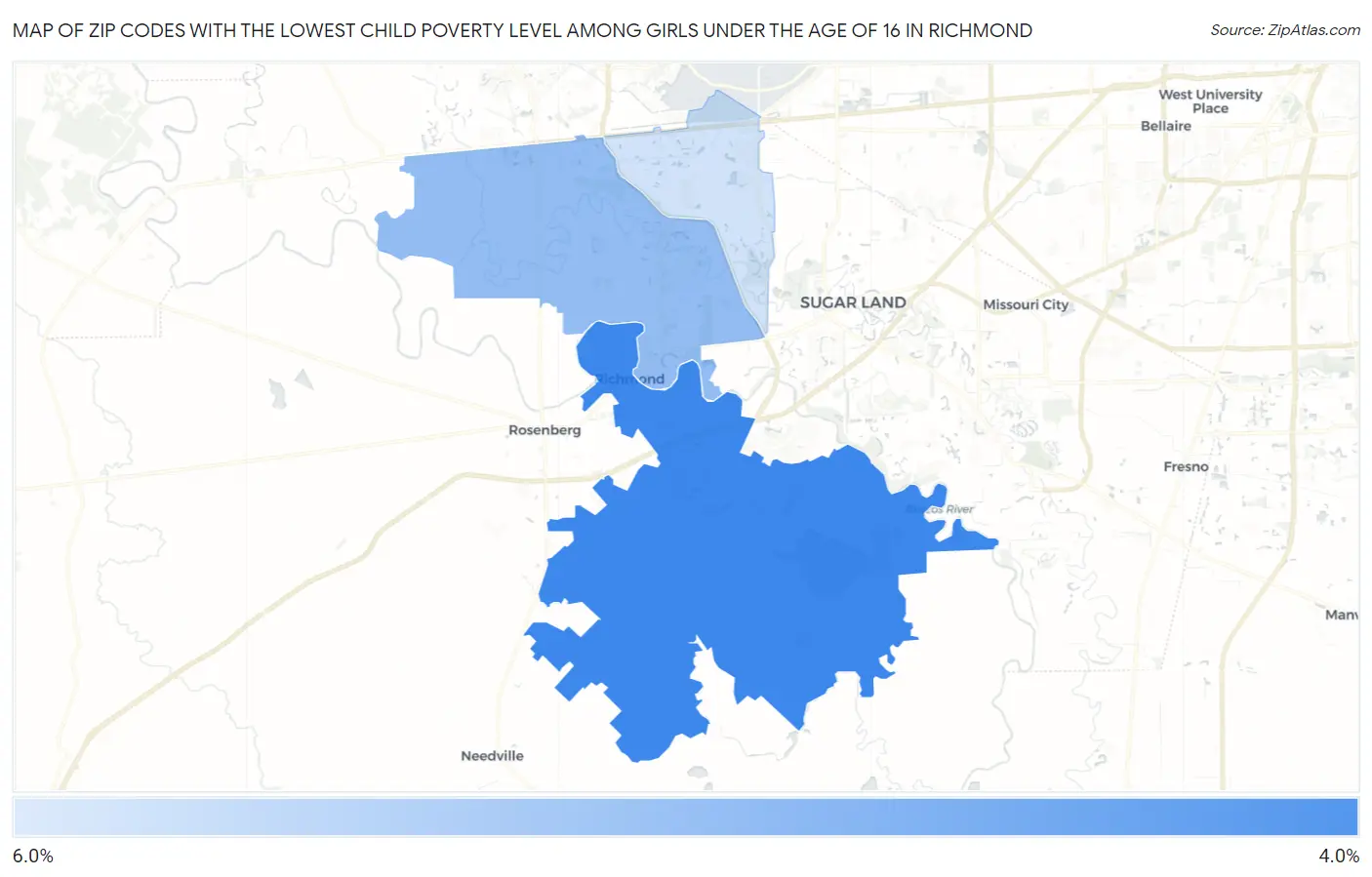 Zip Codes with the Lowest Child Poverty Level Among Girls Under the Age of 16 in Richmond Map