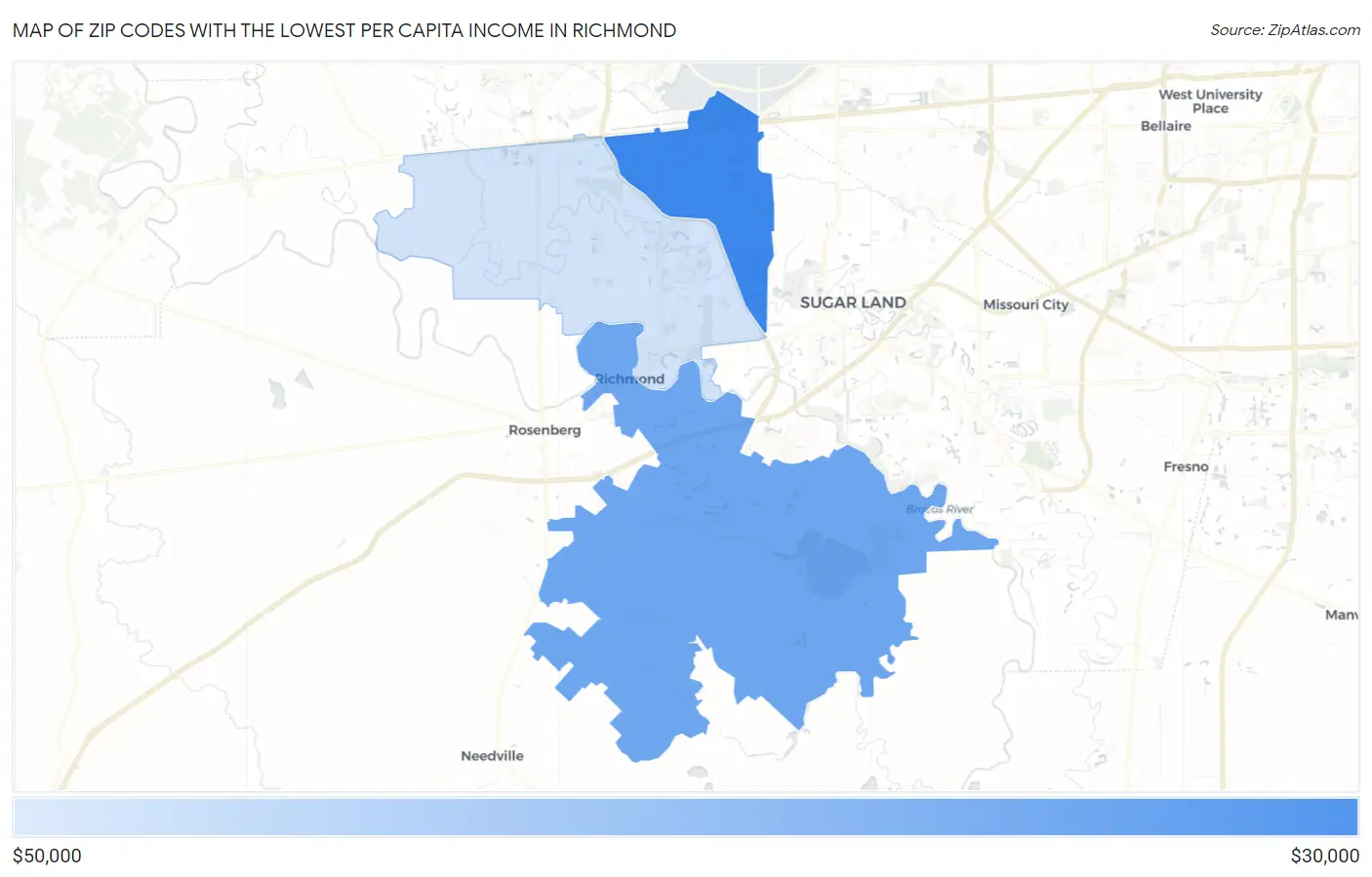 Zip Codes with the Lowest Per Capita Income in Richmond Map