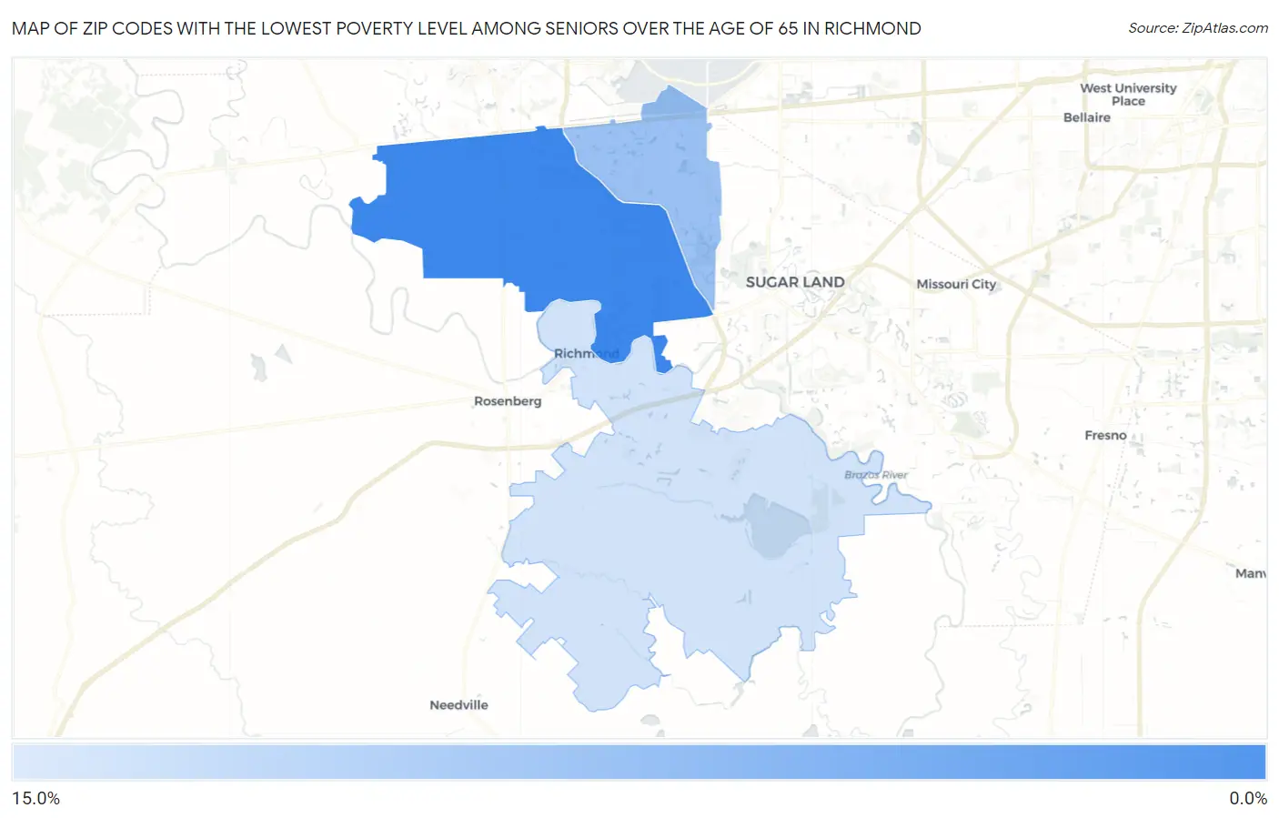 Zip Codes with the Lowest Poverty Level Among Seniors Over the Age of 65 in Richmond Map