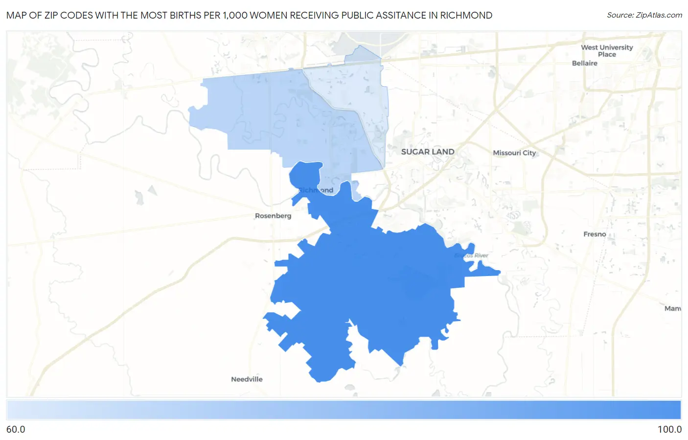 Zip Codes with the Most Births per 1,000 Women Receiving Public Assitance in Richmond Map