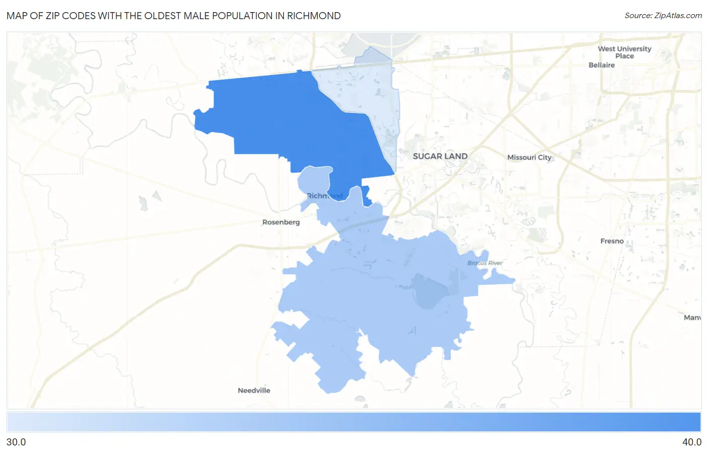 Zip Codes with the Oldest Male Population in Richmond Map