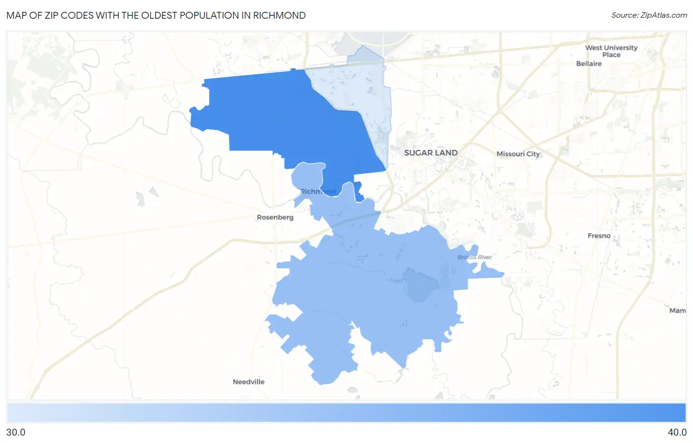 Zip Codes with the Oldest Population in Richmond Map