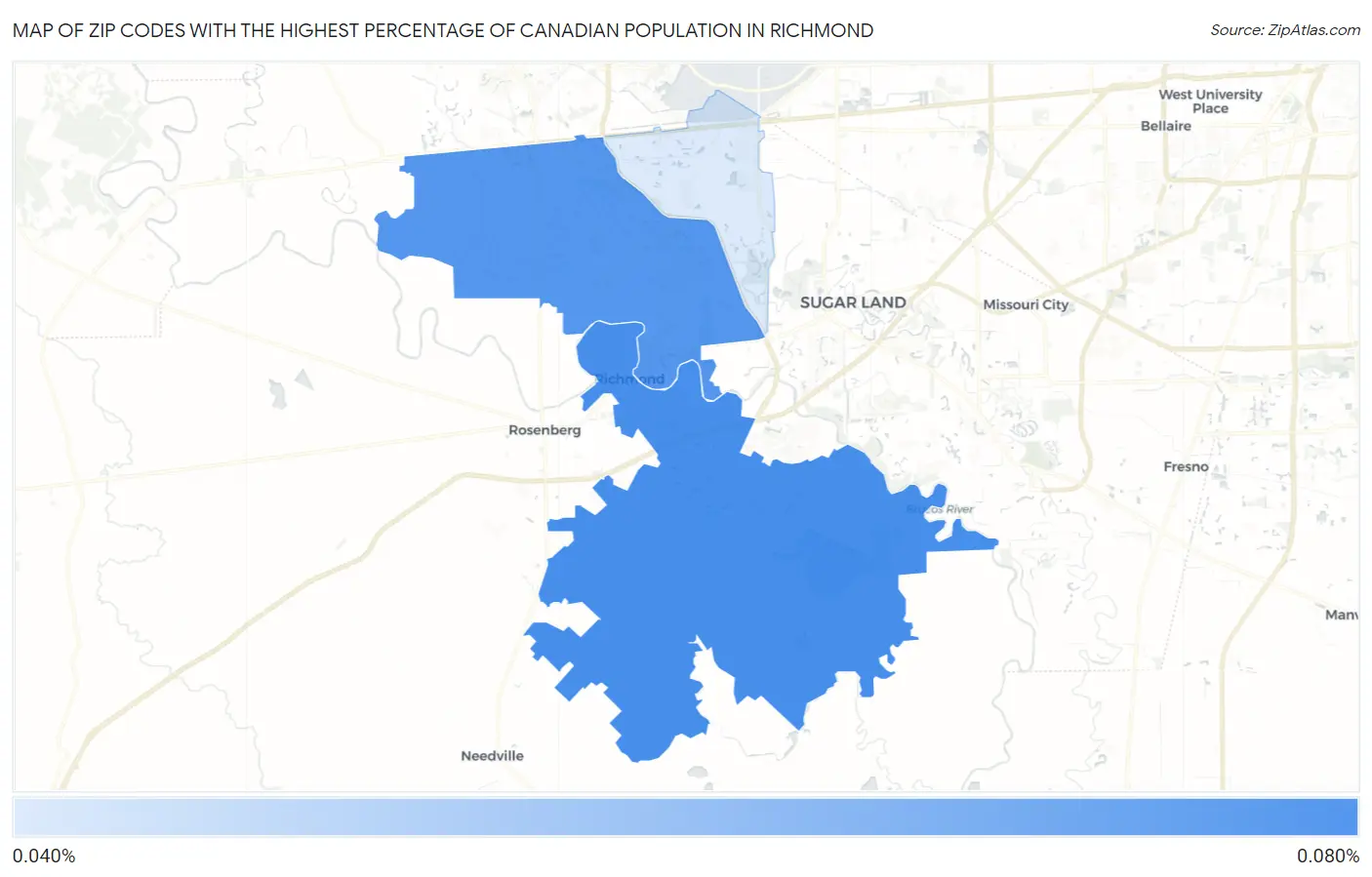 Zip Codes with the Highest Percentage of Canadian Population in Richmond Map