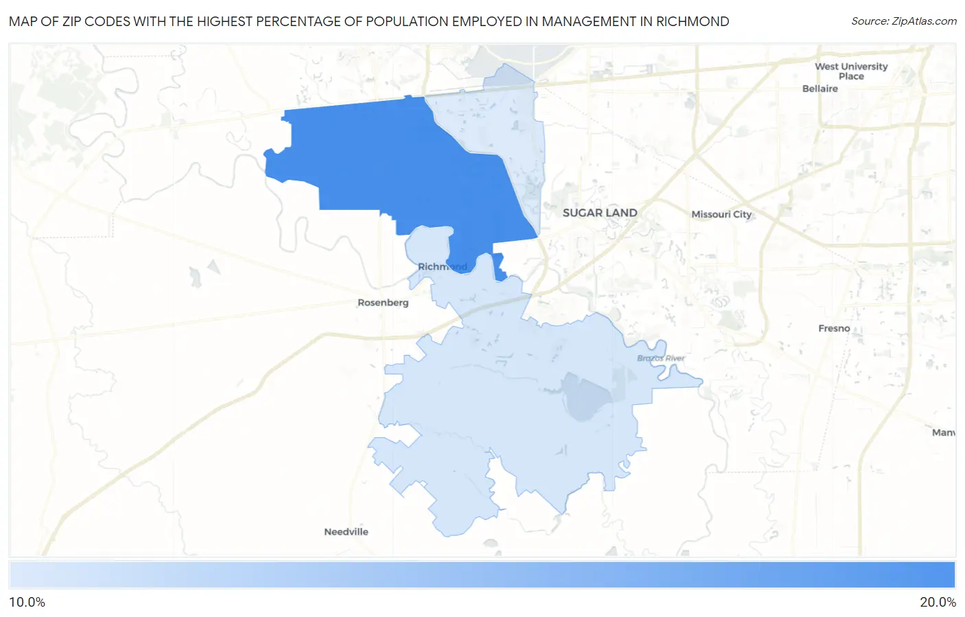 Zip Codes with the Highest Percentage of Population Employed in Management in Richmond Map