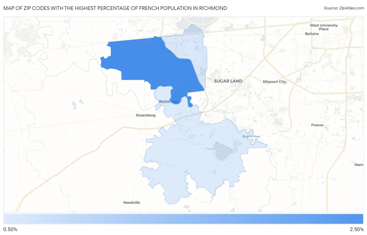 Zip Codes with the Highest Percentage of French Population in Richmond Map
