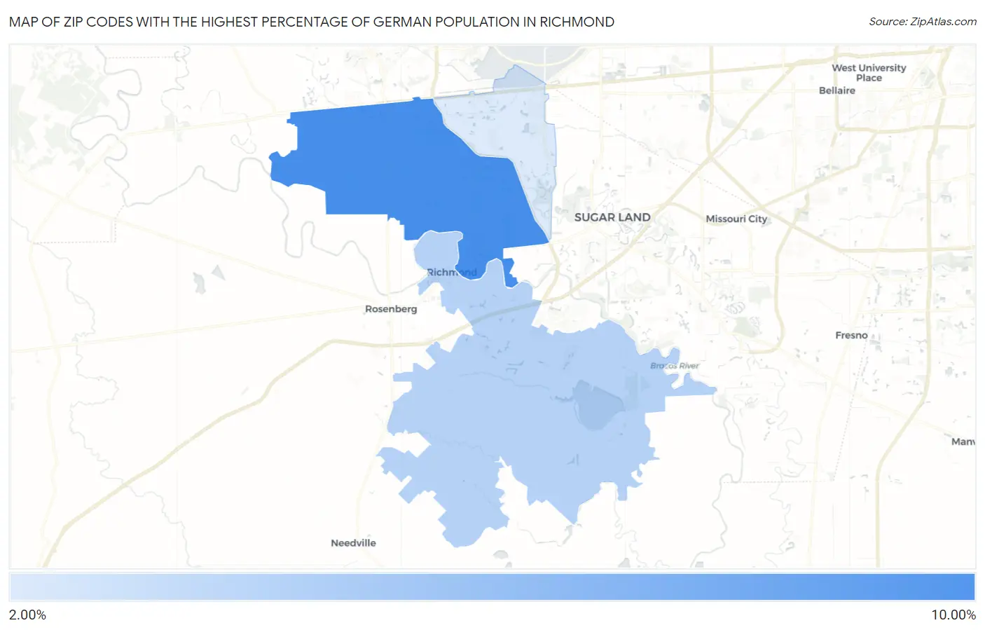 Zip Codes with the Highest Percentage of German Population in Richmond Map