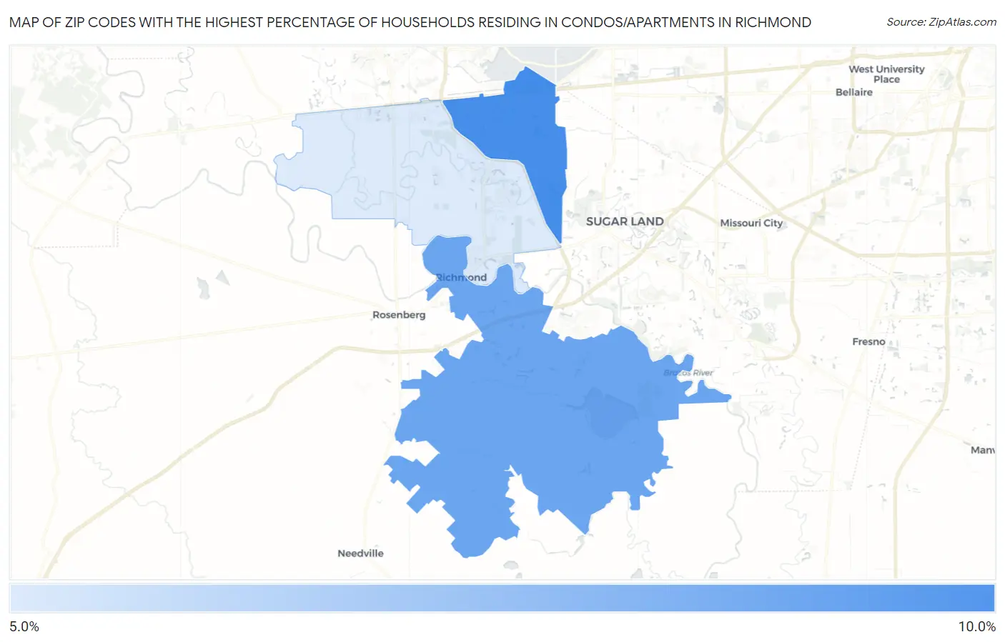 Zip Codes with the Highest Percentage of Households Residing in Condos/Apartments in Richmond Map