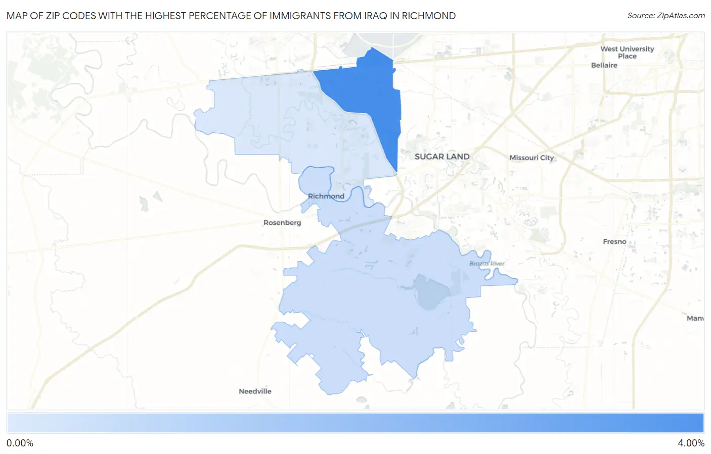 Zip Codes with the Highest Percentage of Immigrants from Iraq in Richmond Map