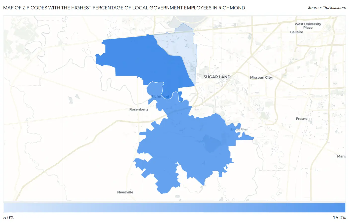 Zip Codes with the Highest Percentage of Local Government Employees in Richmond Map