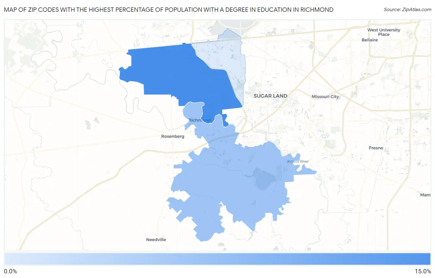 Zip Codes with the Highest Percentage of Population with a Degree in Education in Richmond Map