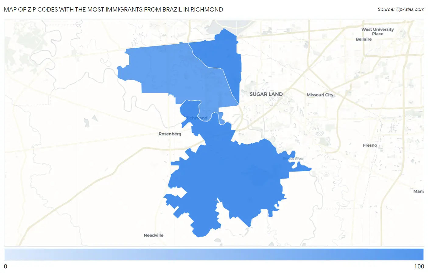 Zip Codes with the Most Immigrants from Brazil in Richmond Map