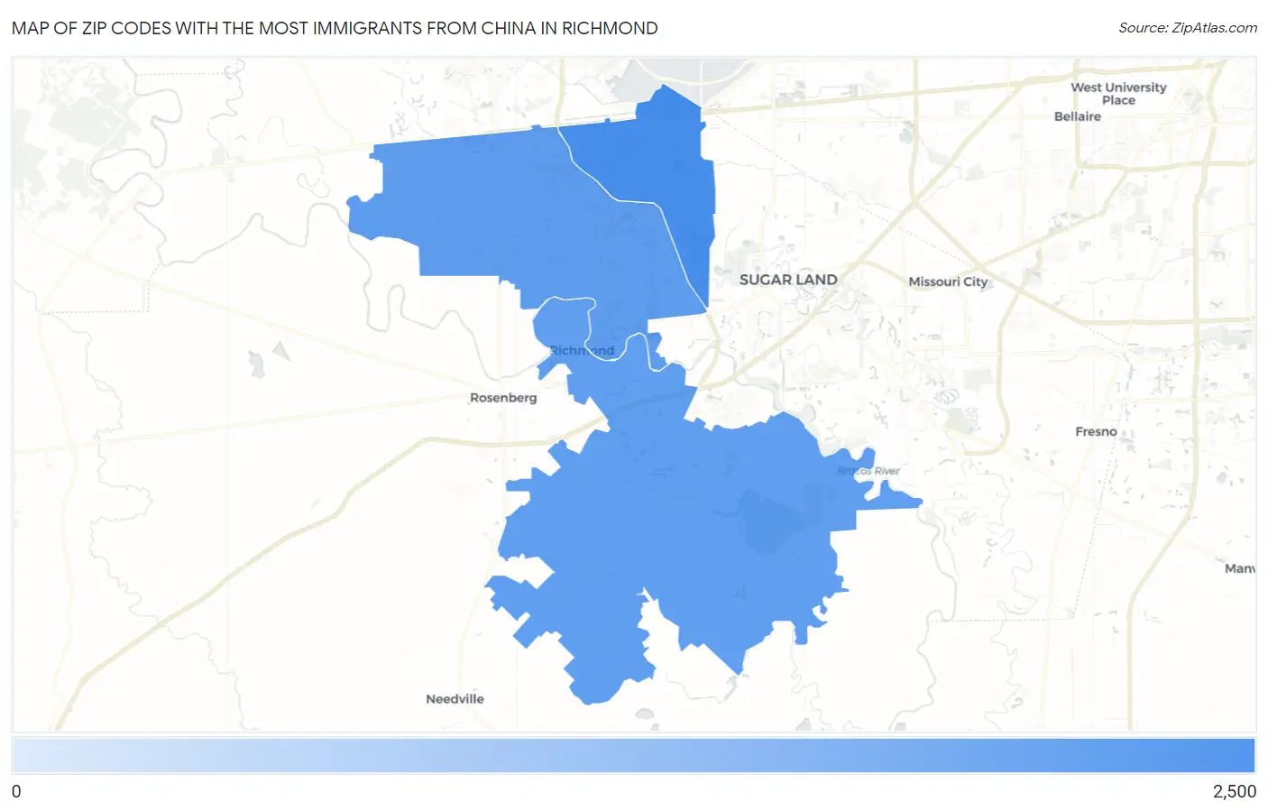 Zip Codes with the Most Immigrants from China in Richmond Map
