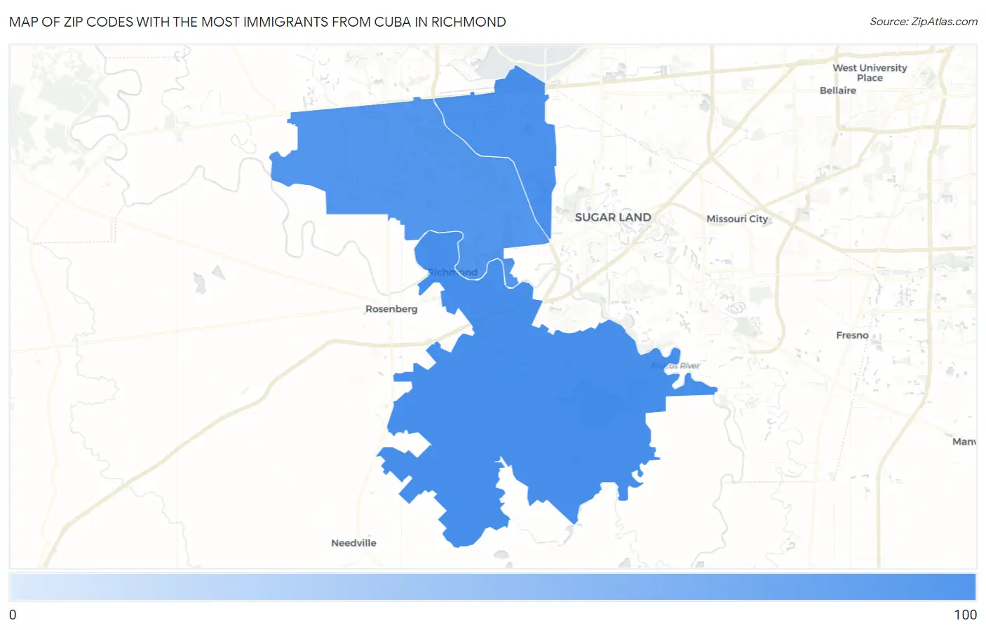 Zip Codes with the Most Immigrants from Cuba in Richmond Map