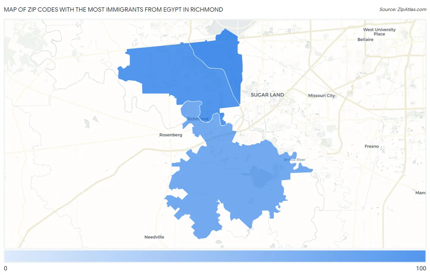Zip Codes with the Most Immigrants from Egypt in Richmond Map