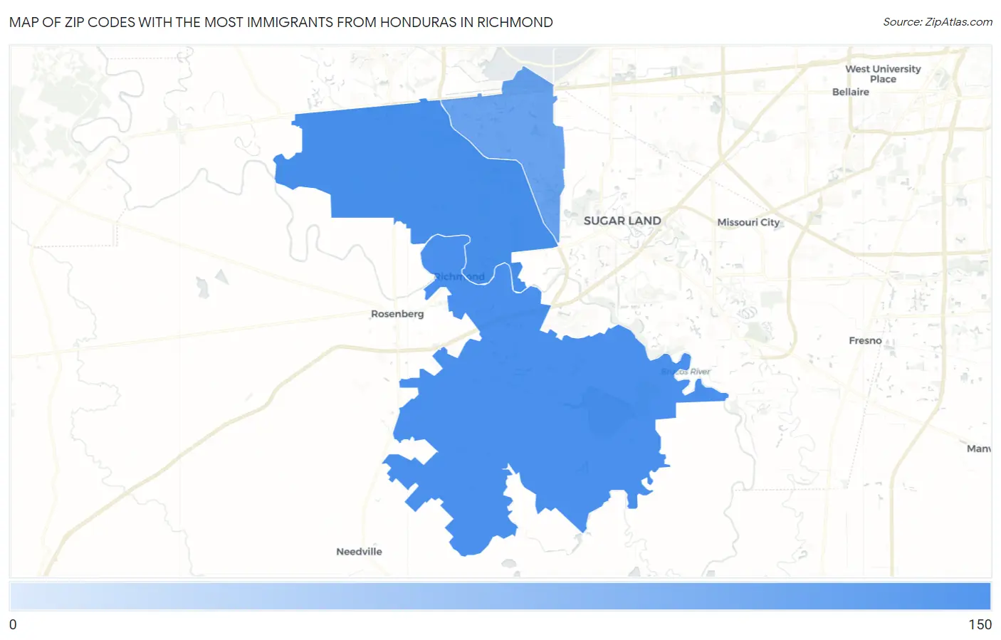 Zip Codes with the Most Immigrants from Honduras in Richmond Map