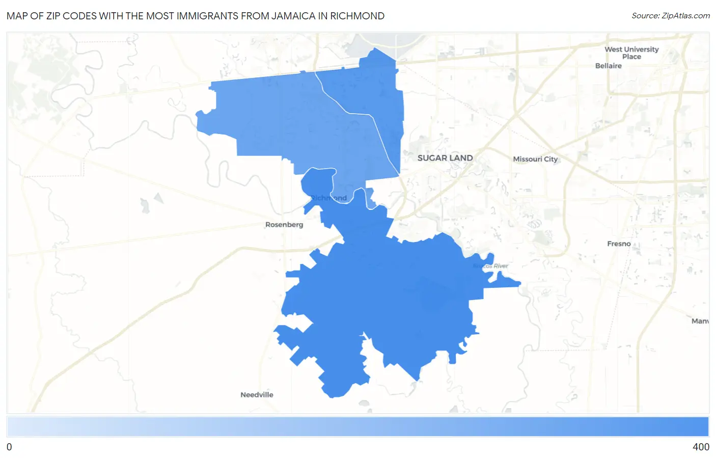 Zip Codes with the Most Immigrants from Jamaica in Richmond Map