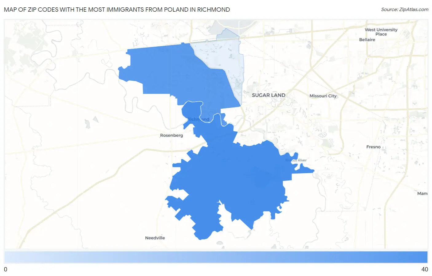 Zip Codes with the Most Immigrants from Poland in Richmond Map