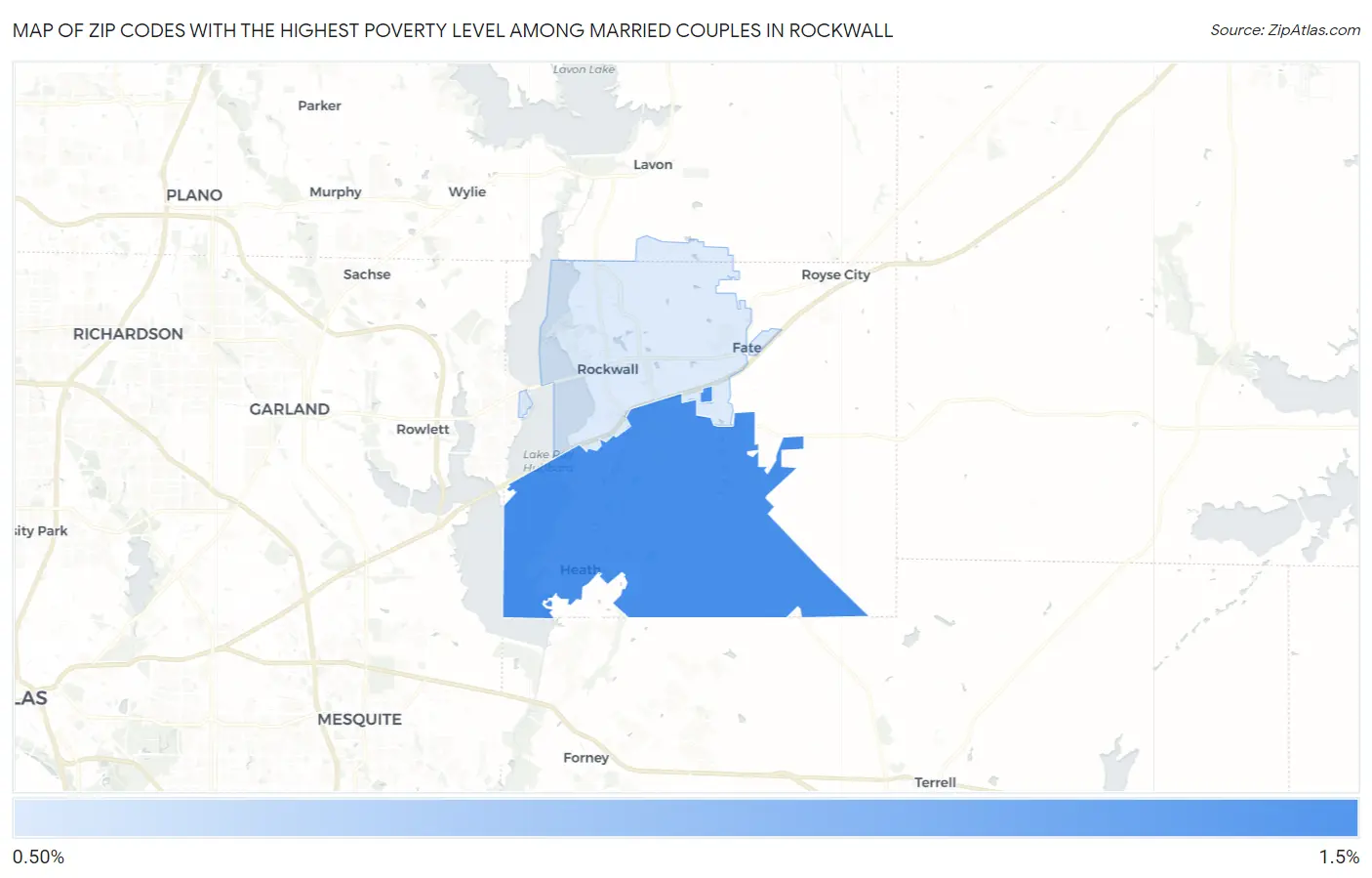 Zip Codes with the Highest Poverty Level Among Married Couples in Rockwall Map