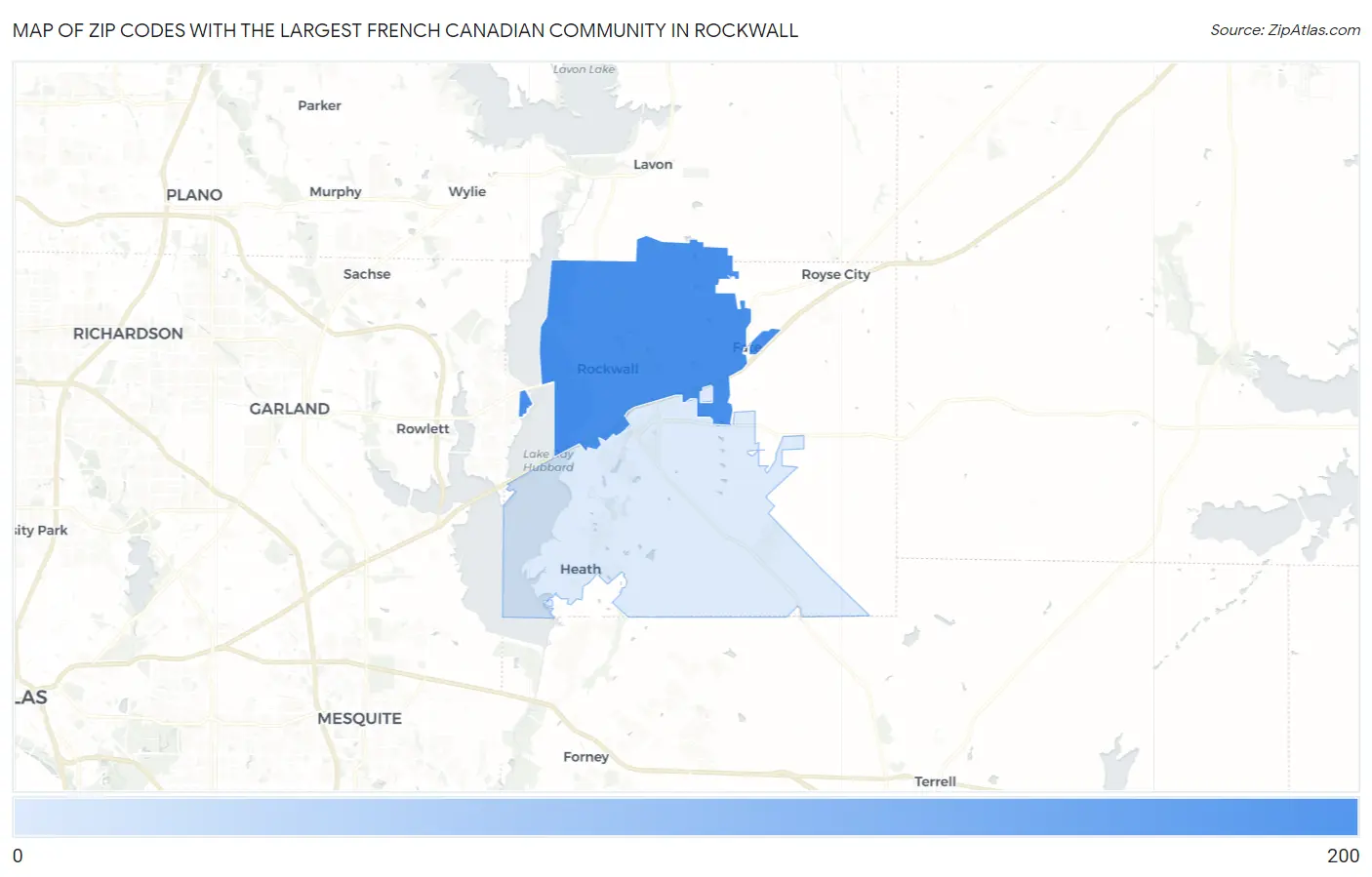 Zip Codes with the Largest French Canadian Community in Rockwall Map