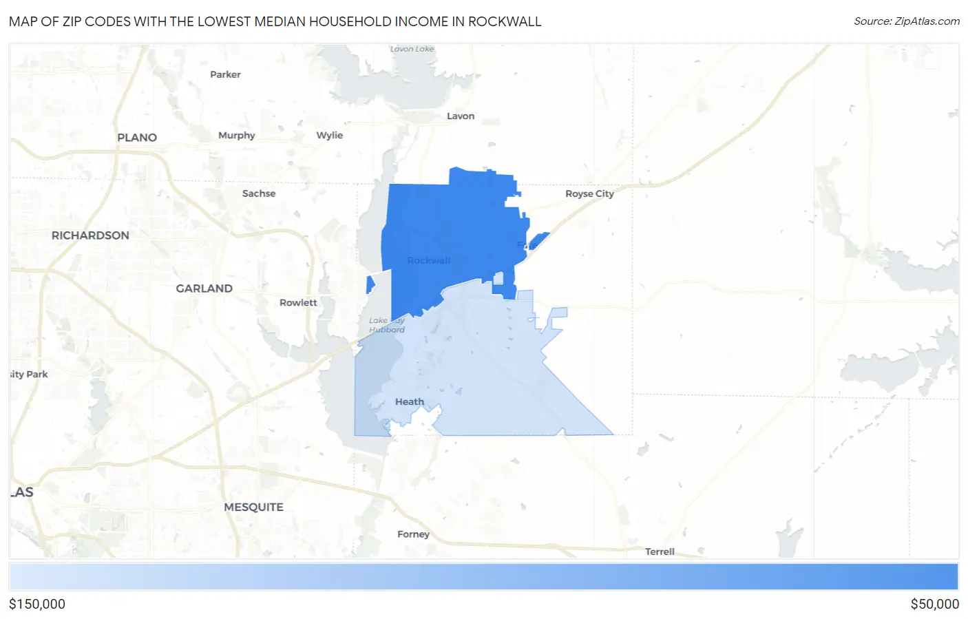 Zip Codes with the Lowest Median Household Income in Rockwall Map