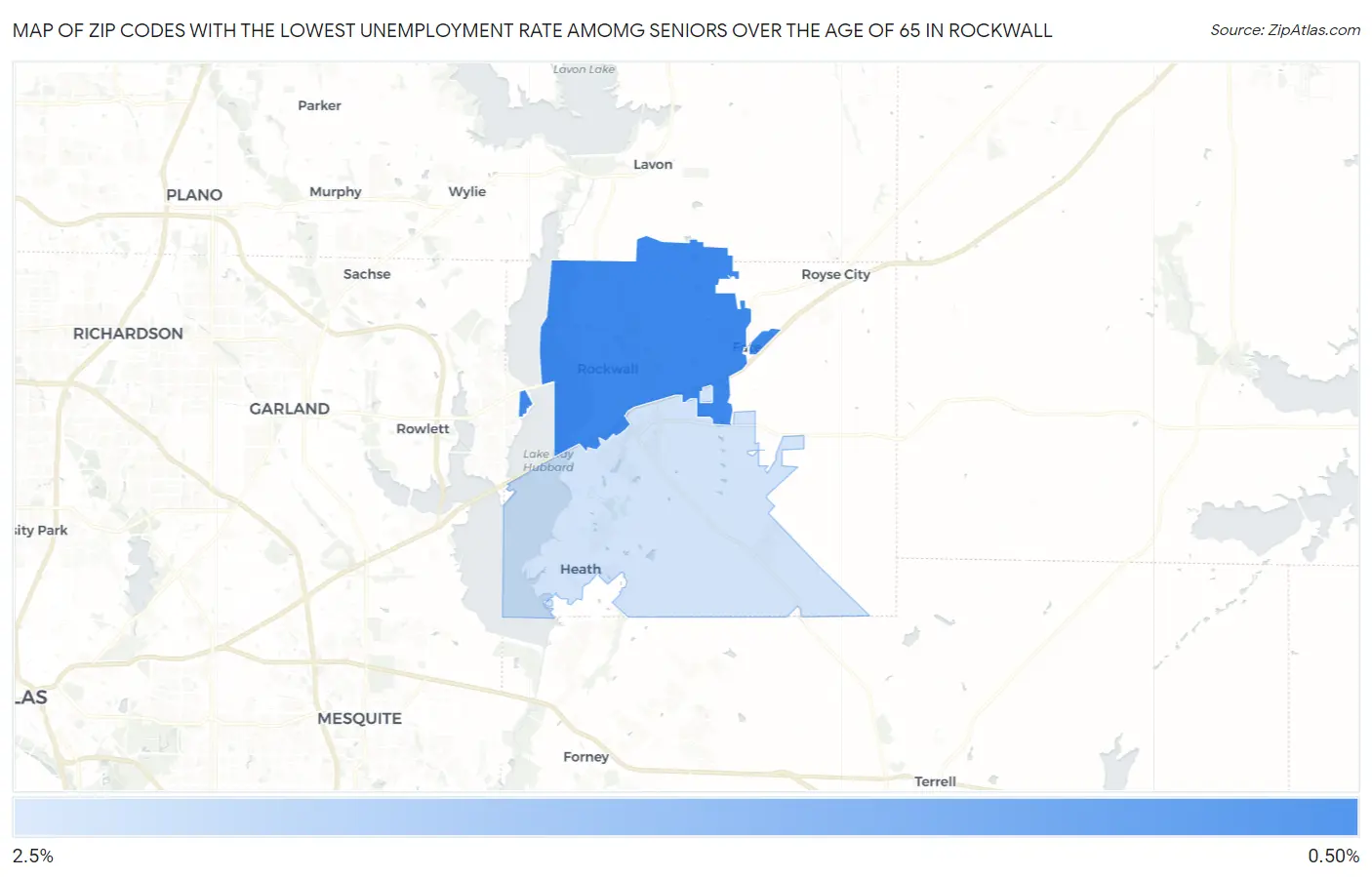 Zip Codes with the Lowest Unemployment Rate Amomg Seniors Over the Age of 65 in Rockwall Map