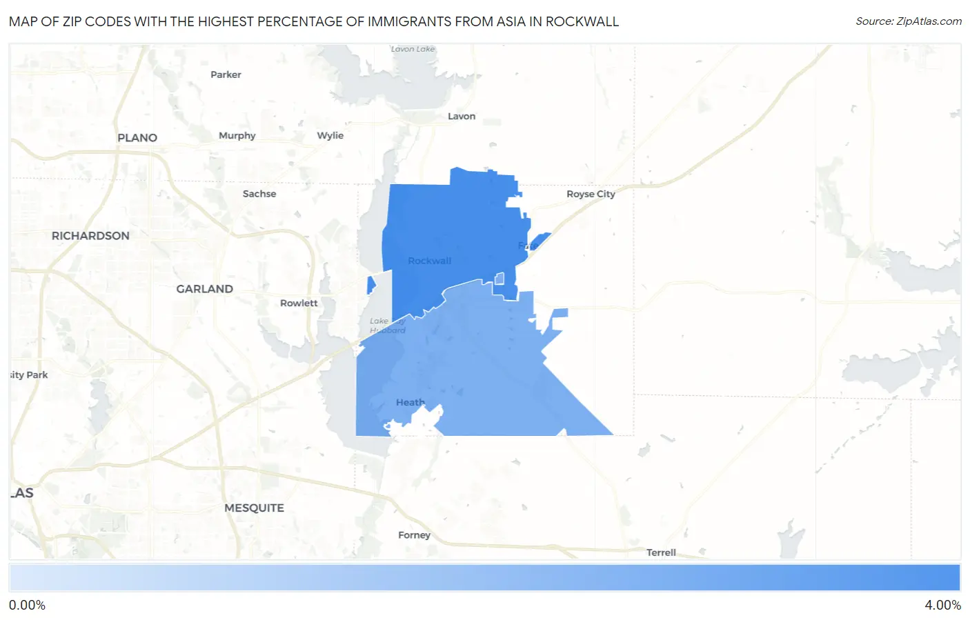 Zip Codes with the Highest Percentage of Immigrants from Asia in Rockwall Map