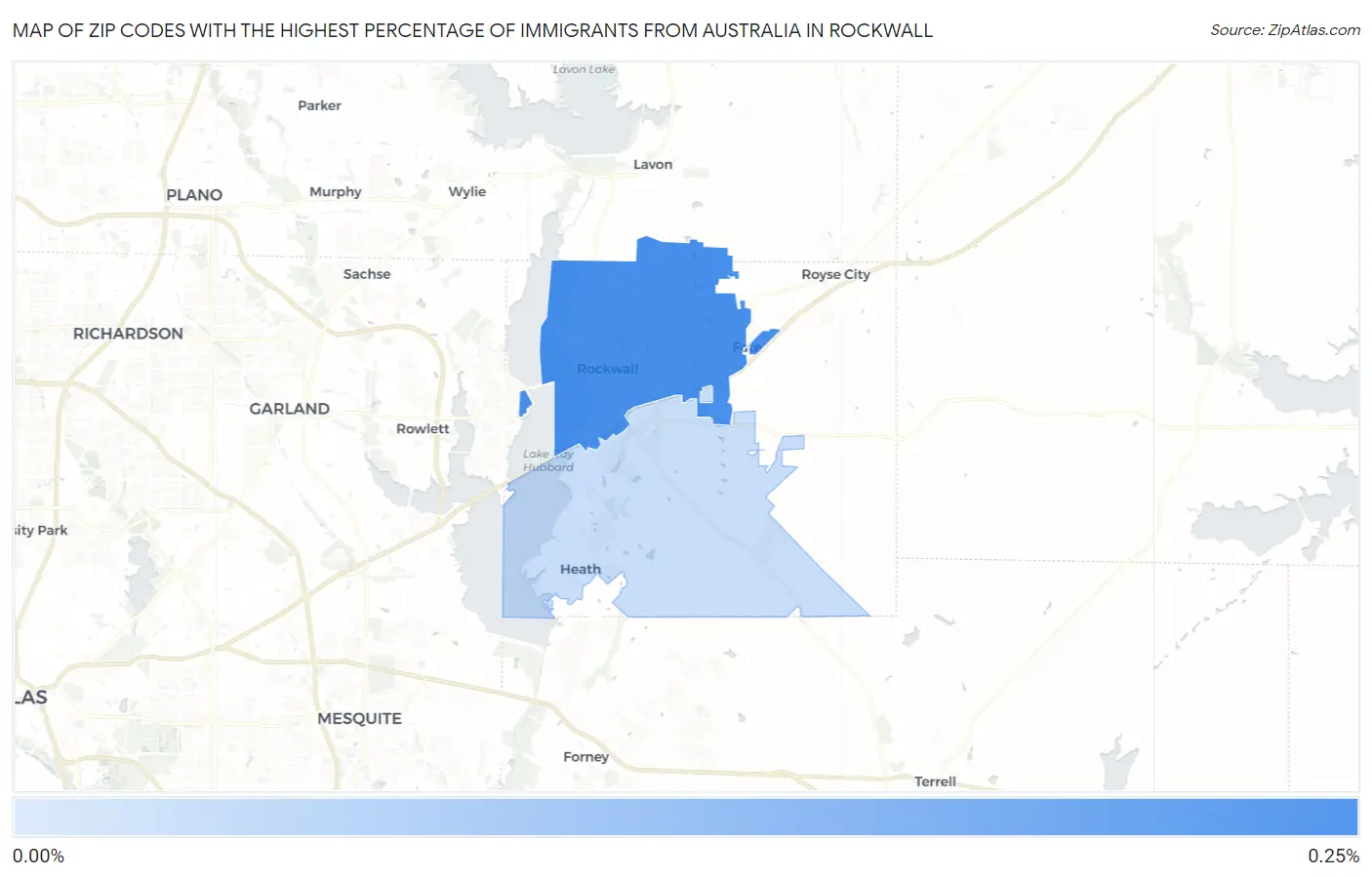 Zip Codes with the Highest Percentage of Immigrants from Australia in Rockwall Map