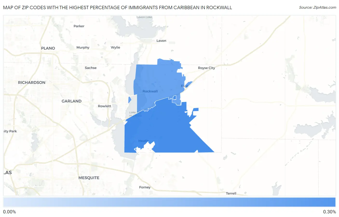 Zip Codes with the Highest Percentage of Immigrants from Caribbean in Rockwall Map