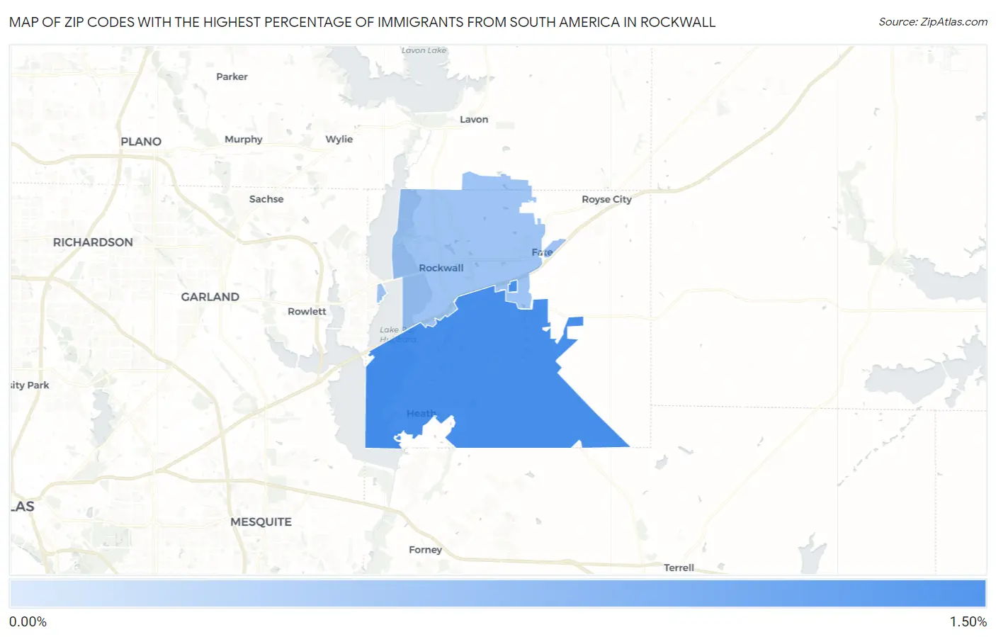 Zip Codes with the Highest Percentage of Immigrants from South America in Rockwall Map