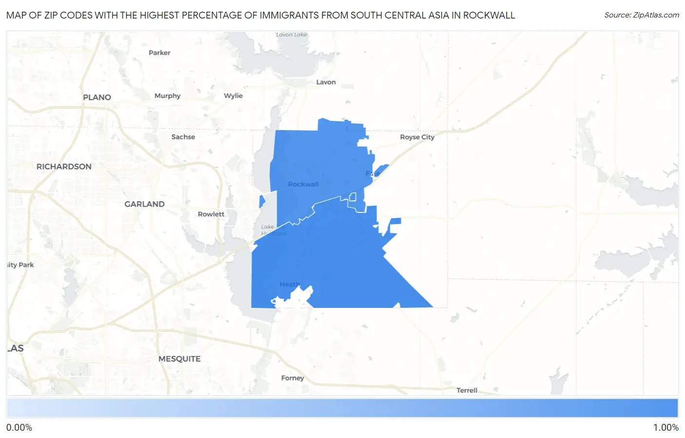 Zip Codes with the Highest Percentage of Immigrants from South Central Asia in Rockwall Map