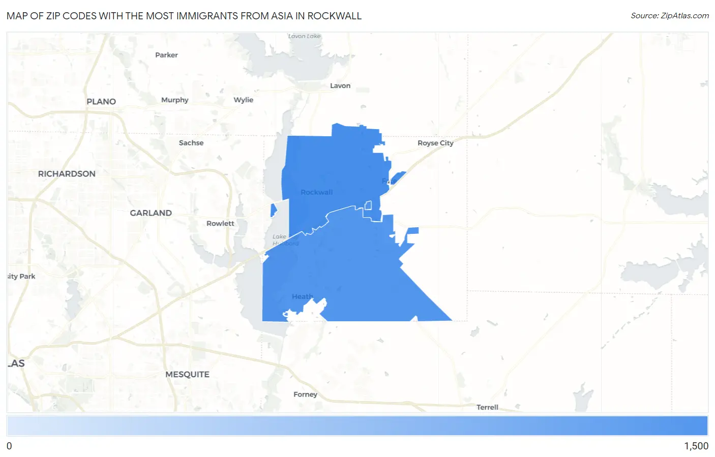 Zip Codes with the Most Immigrants from Asia in Rockwall Map