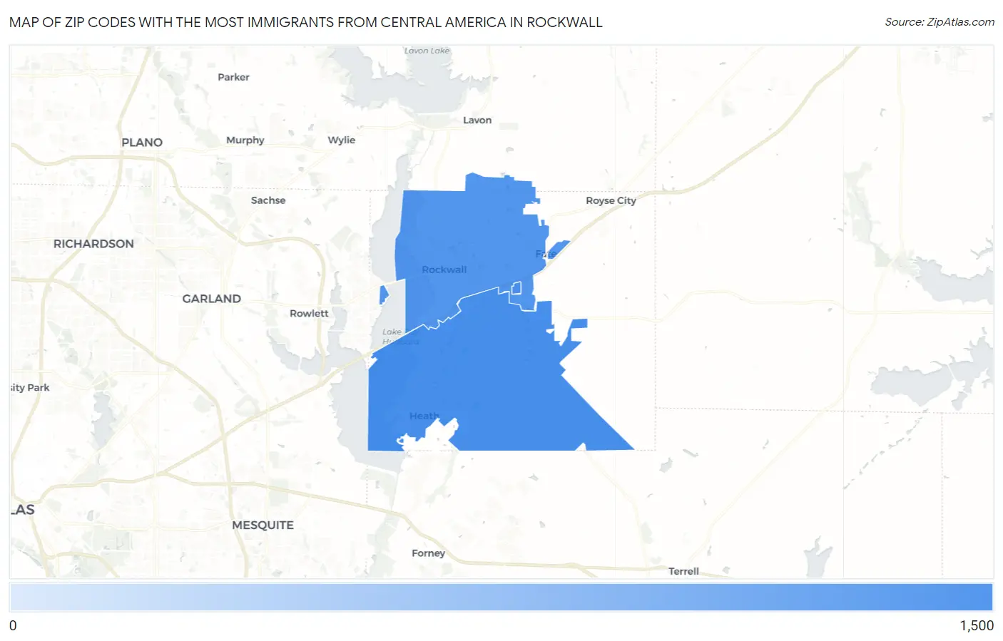 Zip Codes with the Most Immigrants from Central America in Rockwall Map