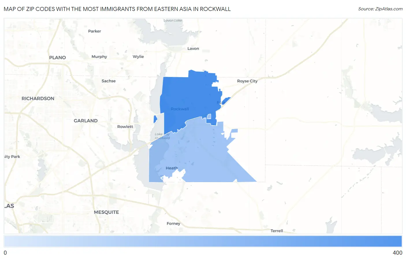 Zip Codes with the Most Immigrants from Eastern Asia in Rockwall Map