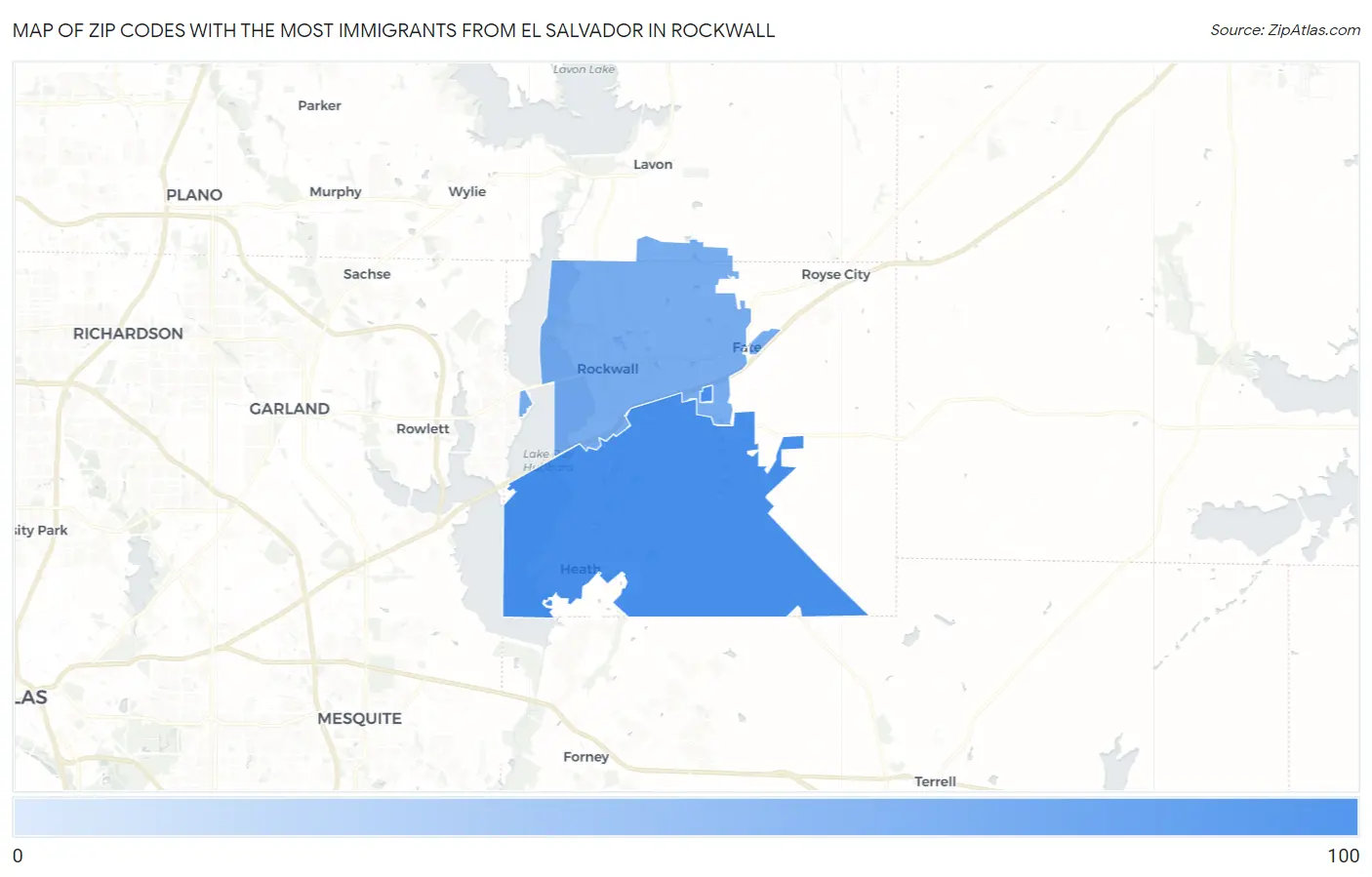 Zip Codes with the Most Immigrants from El Salvador in Rockwall Map