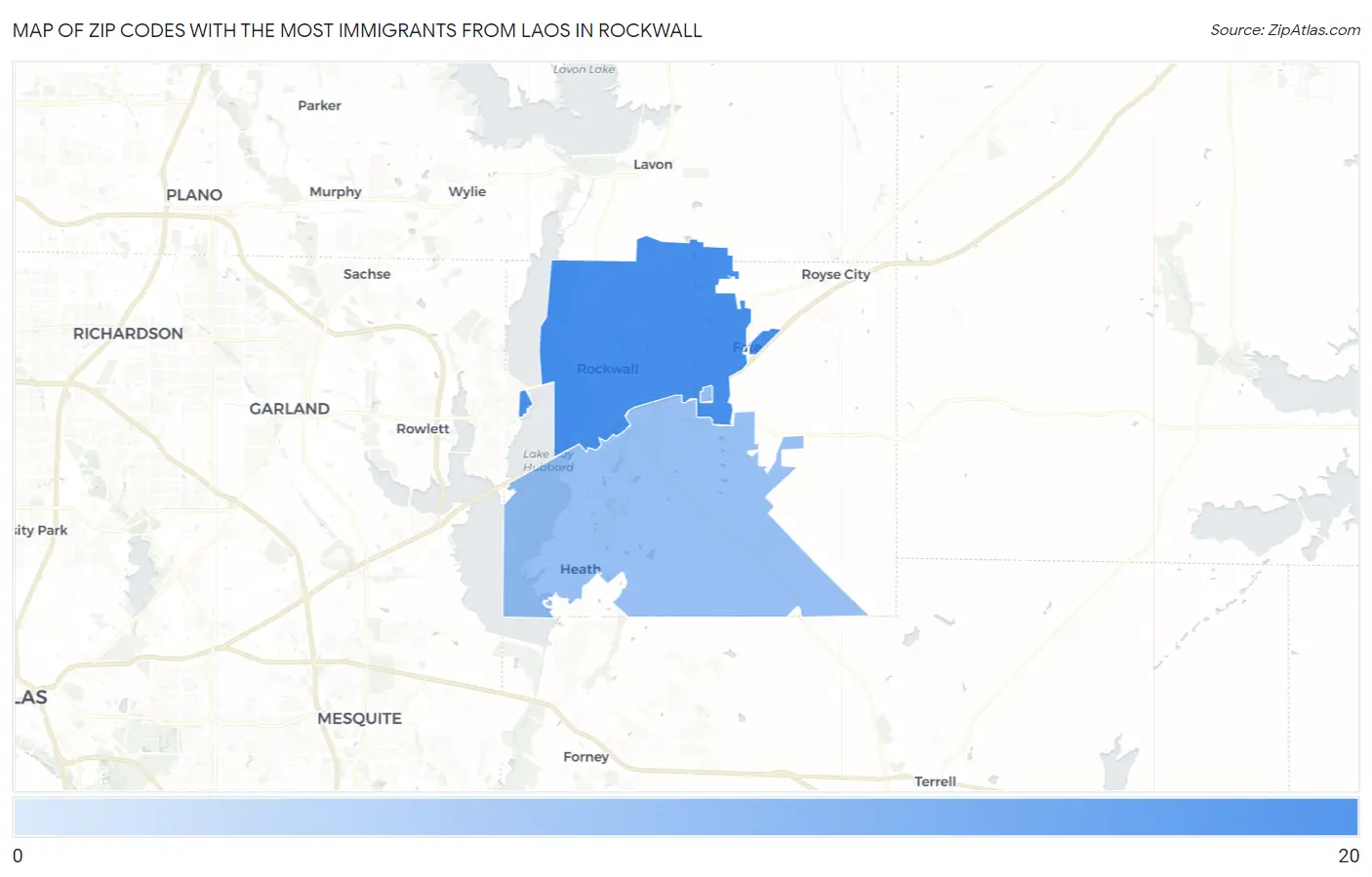 Zip Codes with the Most Immigrants from Laos in Rockwall Map