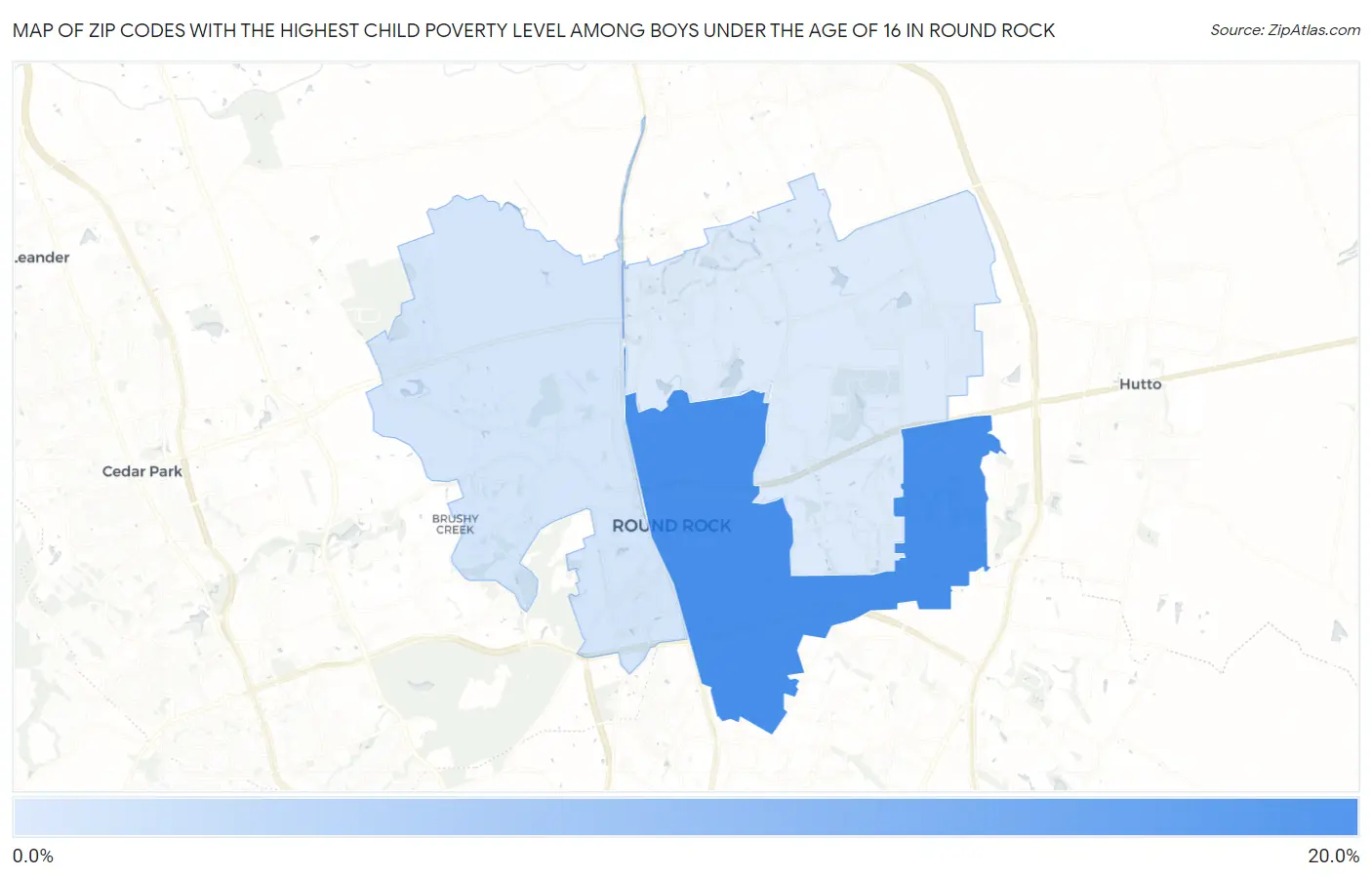 Zip Codes with the Highest Child Poverty Level Among Boys Under the Age of 16 in Round Rock Map