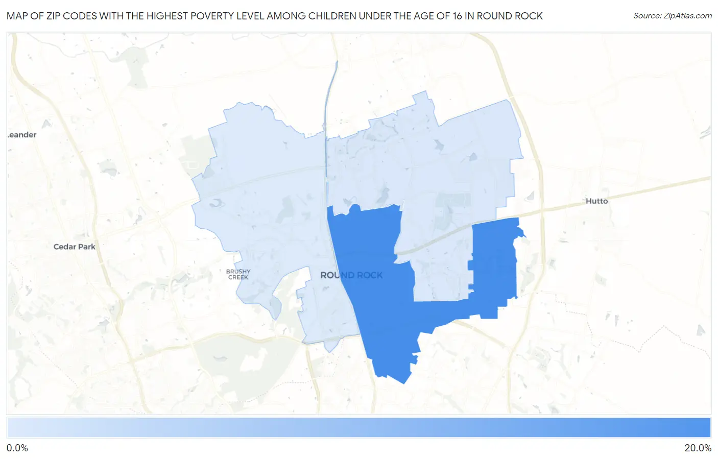 Zip Codes with the Highest Poverty Level Among Children Under the Age of 16 in Round Rock Map