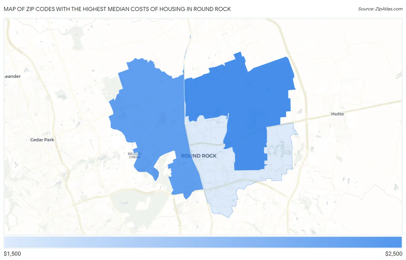 Zip Codes with the Highest Median Costs of Housing in Round Rock Map