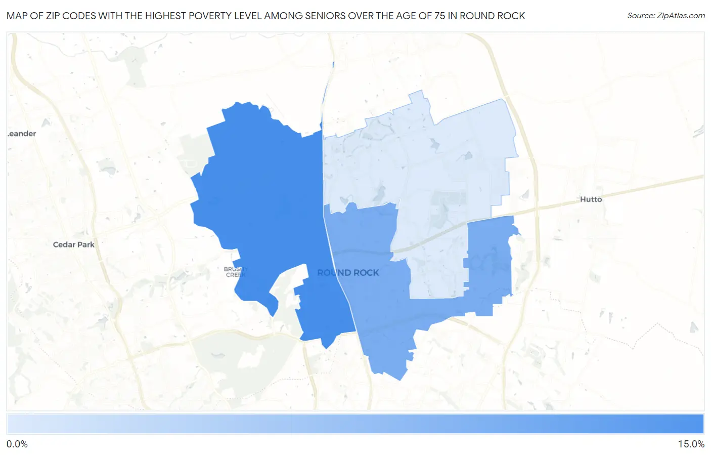 Zip Codes with the Highest Poverty Level Among Seniors Over the Age of 75 in Round Rock Map