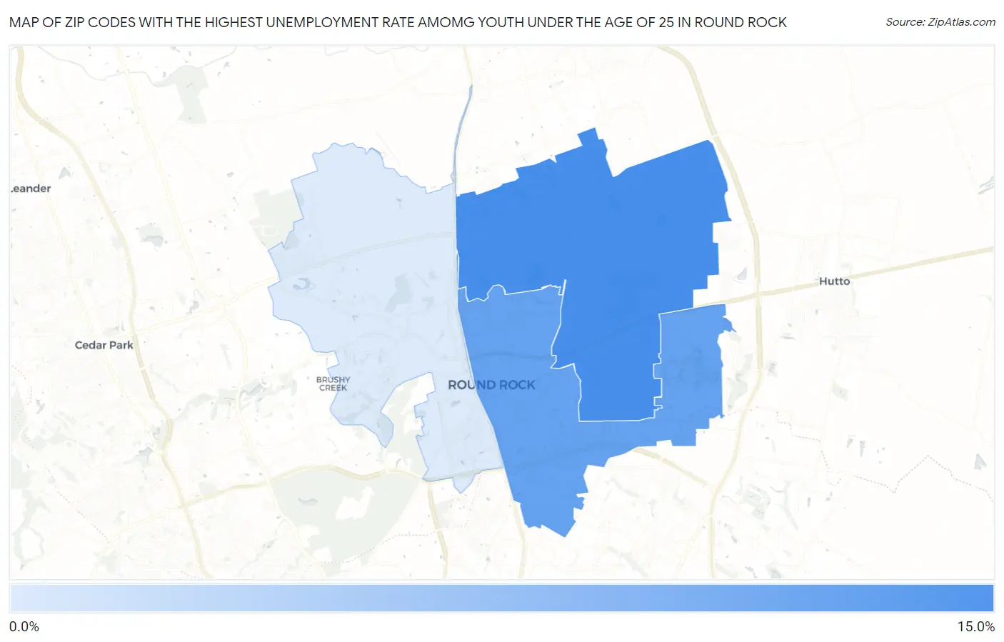 Zip Codes with the Highest Unemployment Rate Amomg Youth Under the Age of 25 in Round Rock Map