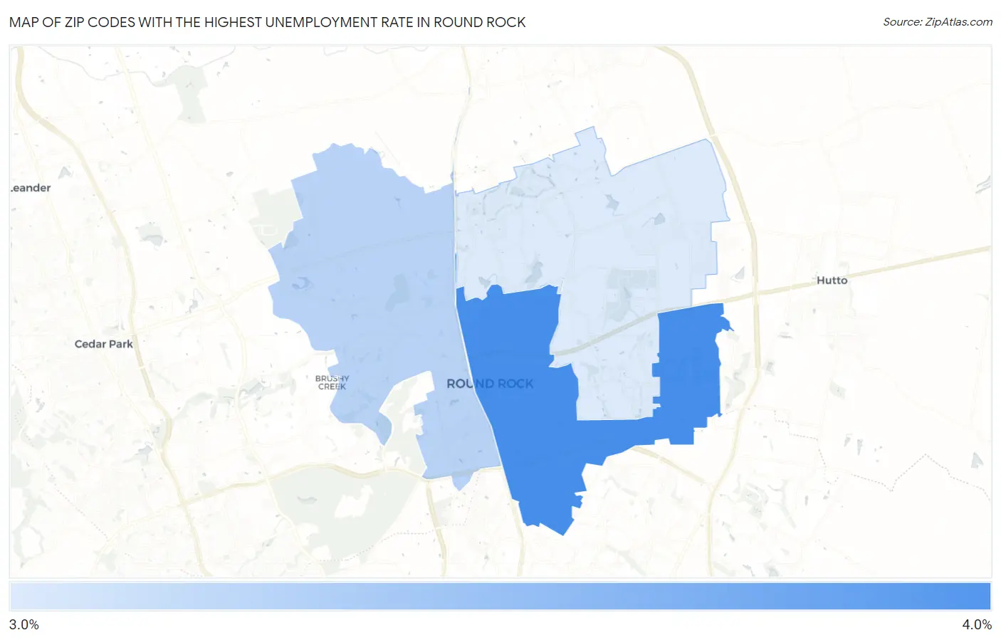 Zip Codes with the Highest Unemployment Rate in Round Rock Map