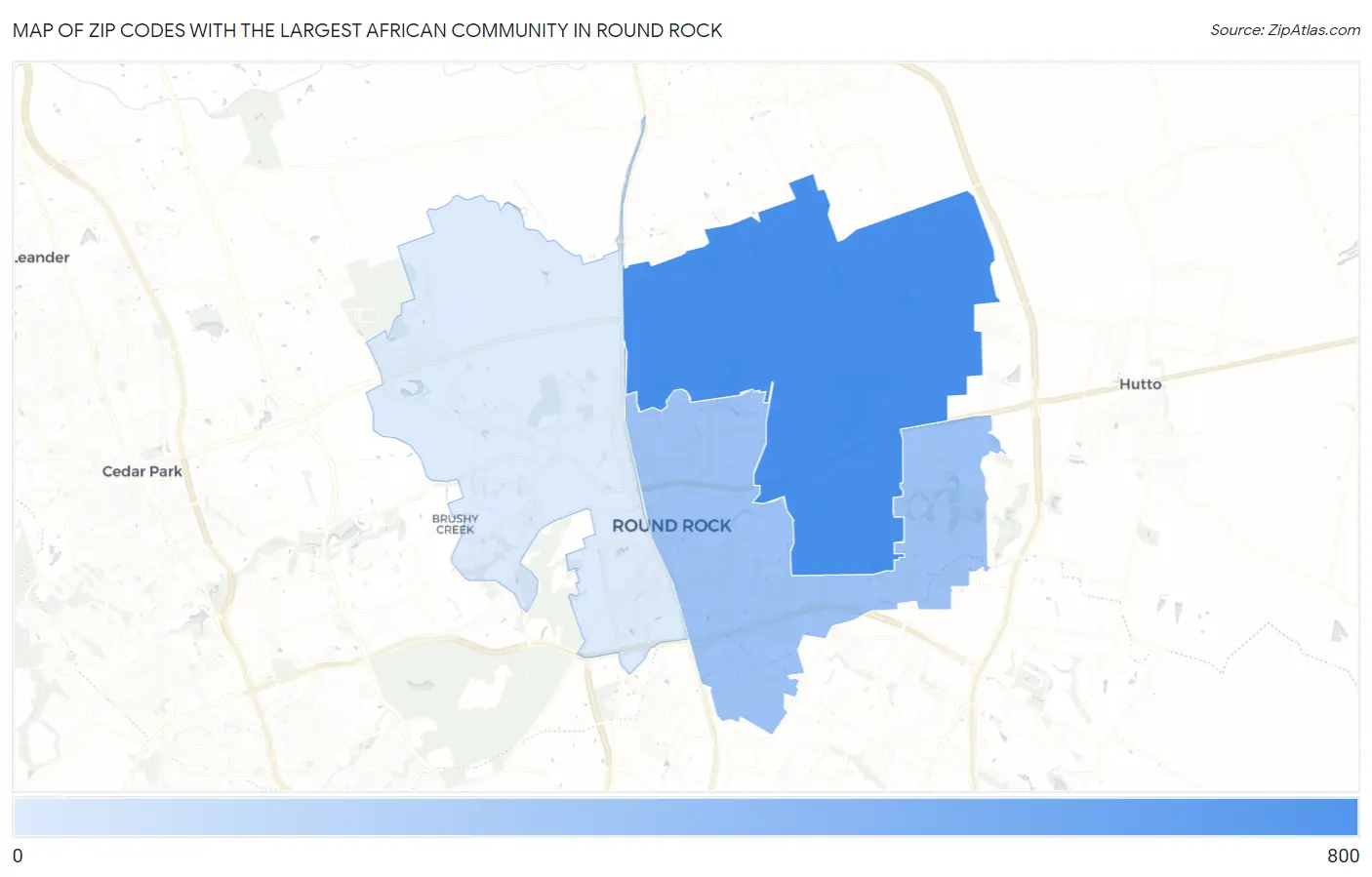 Zip Codes with the Largest African Community in Round Rock Map
