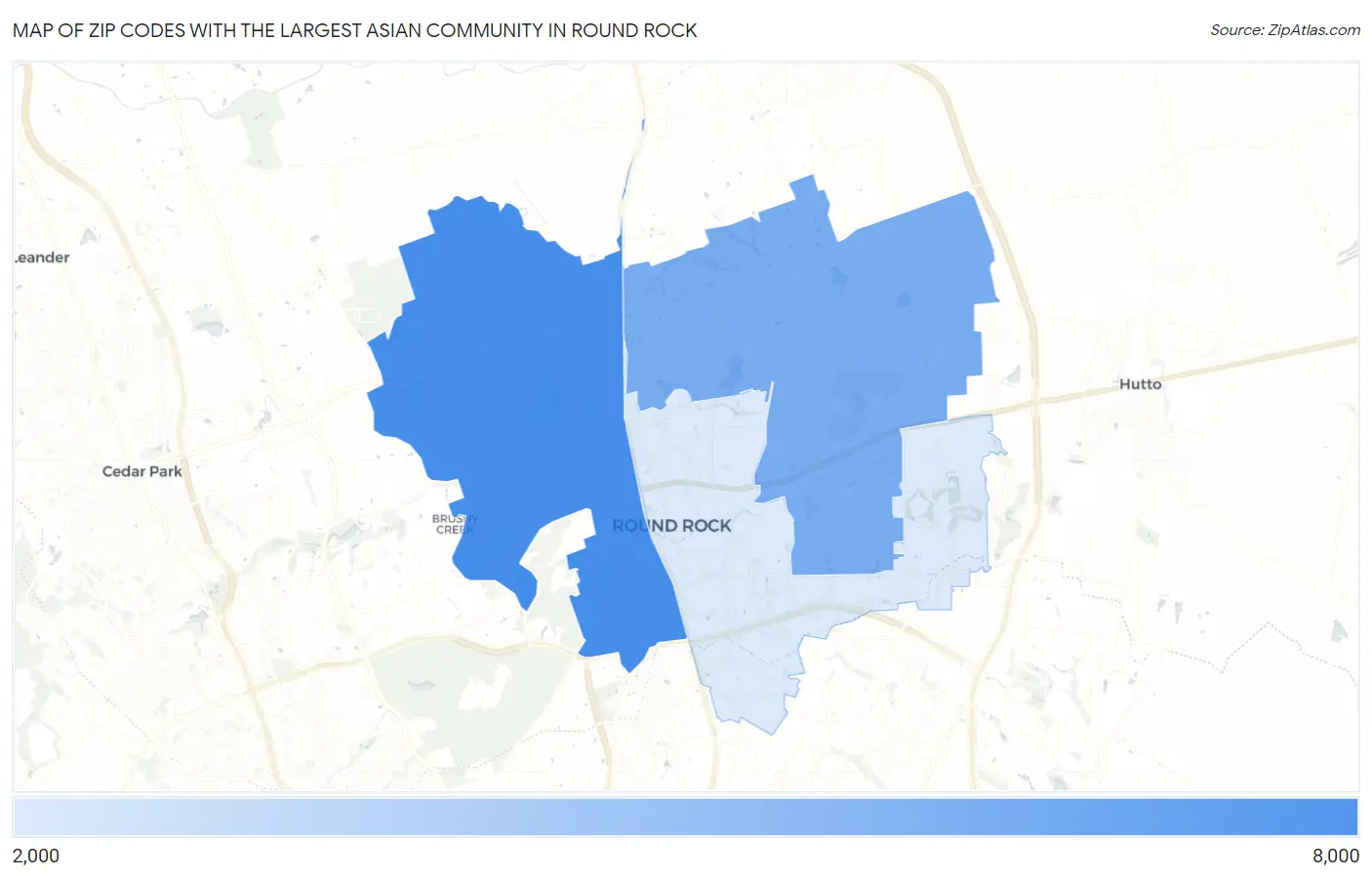 Zip Codes with the Largest Asian Community in Round Rock Map