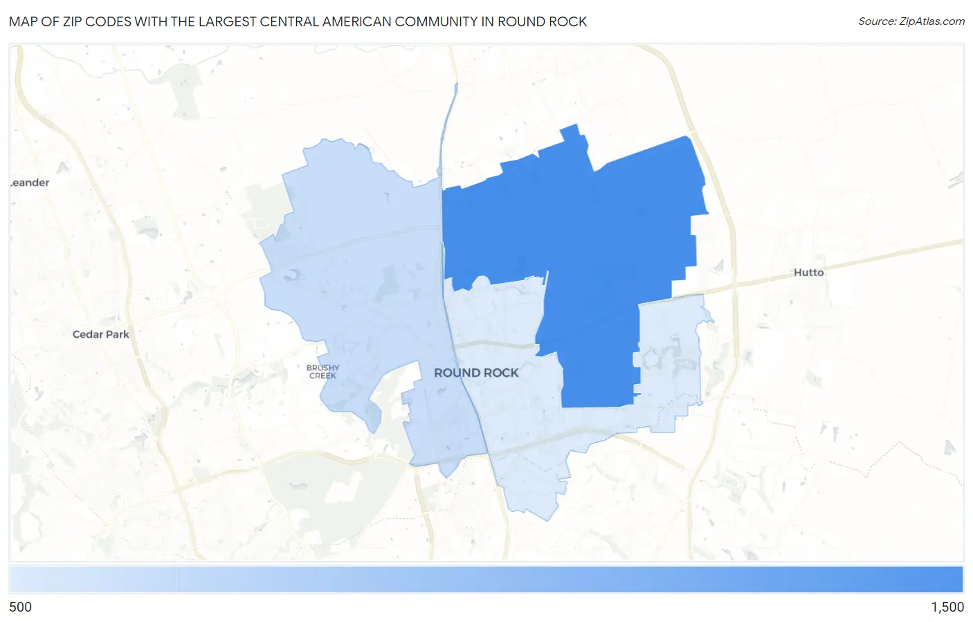 Zip Codes with the Largest Central American Community in Round Rock Map