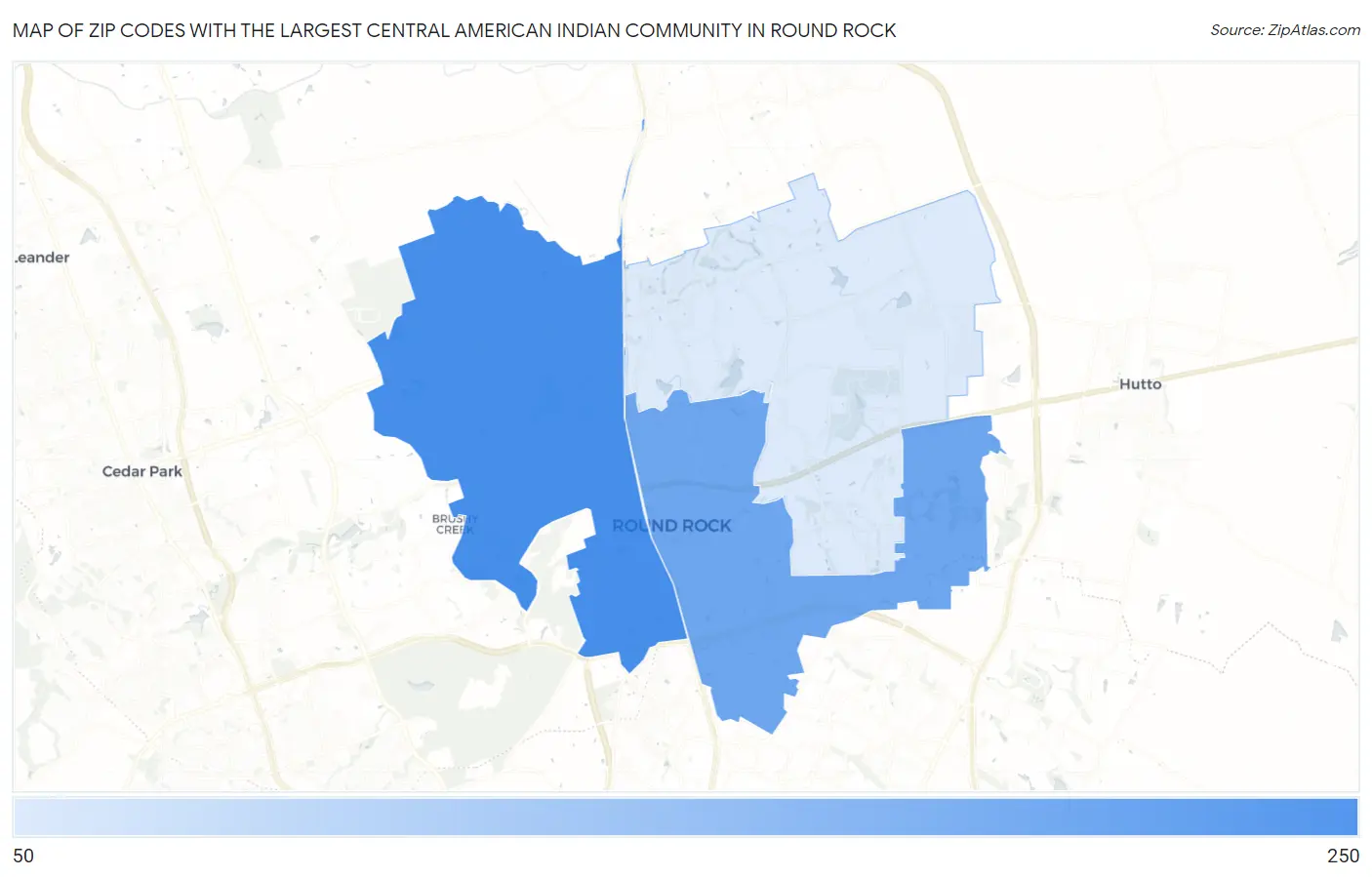 Zip Codes with the Largest Central American Indian Community in Round Rock Map